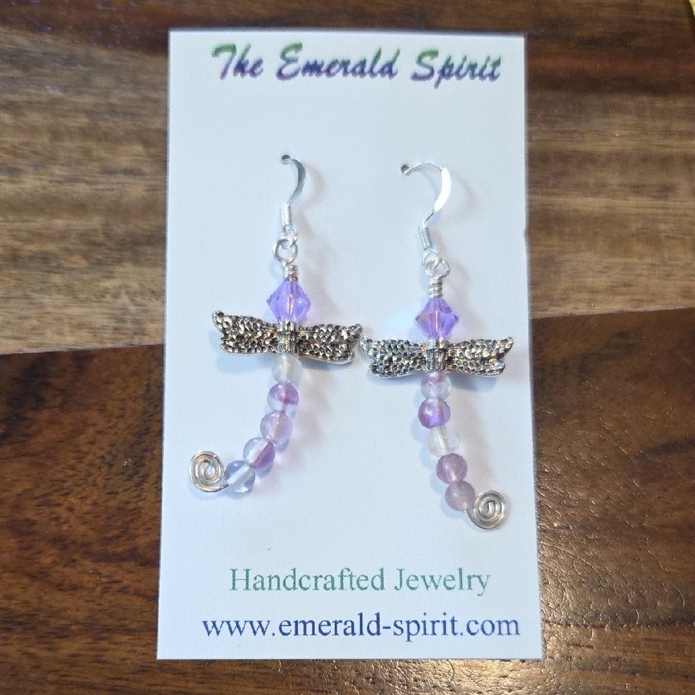 Silver and Purple Dragonfly Earrings